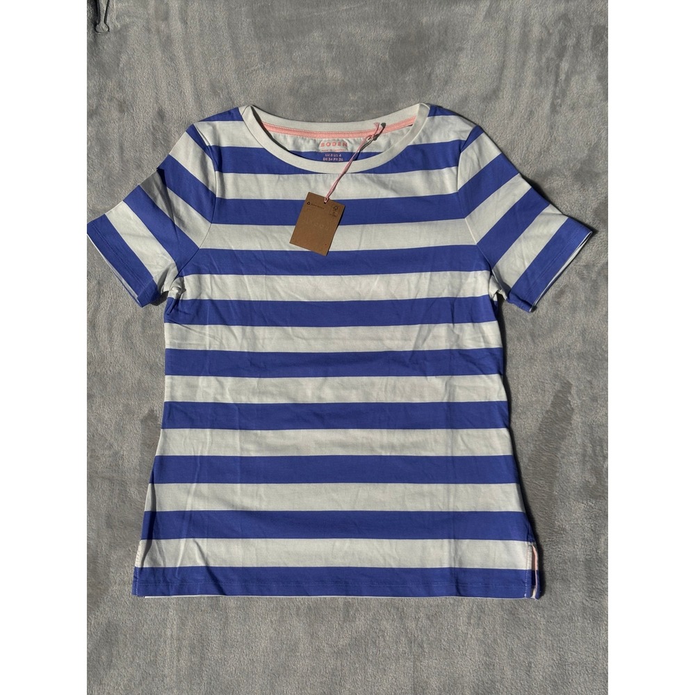 Boden Womens Blue White Striped Short Sleeve Cotton T-Shirt Size US 4 T2056
